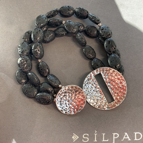 B1511 retired black lava bead sterling bracelet